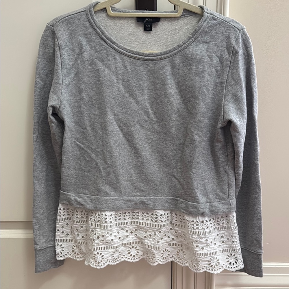 J. Crew Gray Lace Hem Sweatshirt
